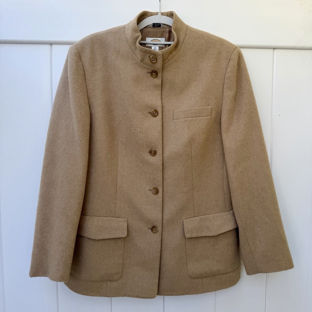 Talbots 100% Camel Hair‎ Coat Jacket Sz 10 Lined Pockets Beige Tan Brown Classic
